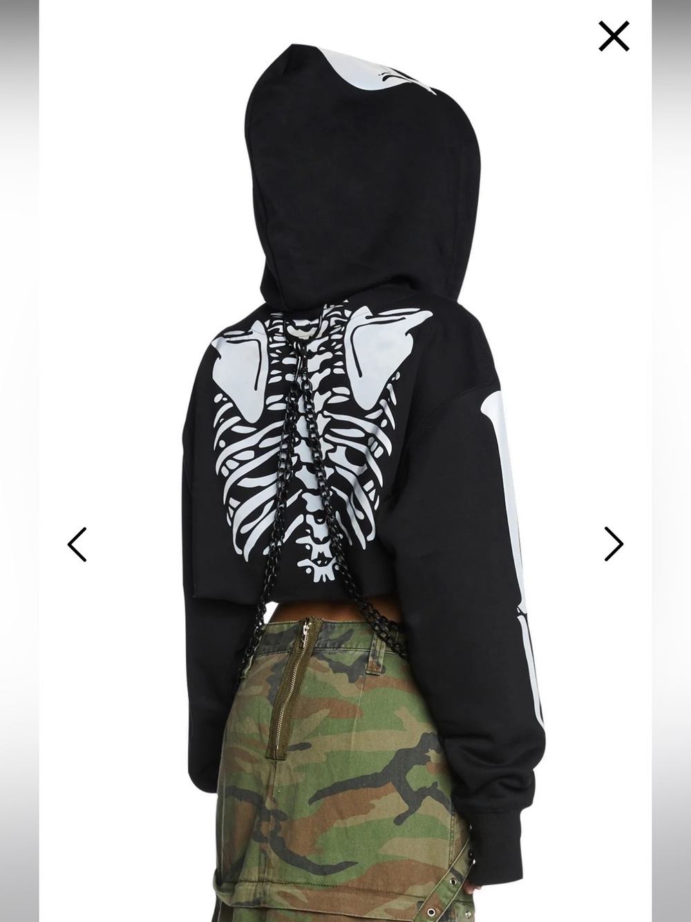 Black Cropped Skeleton Hoodie - Picture 2 of 2